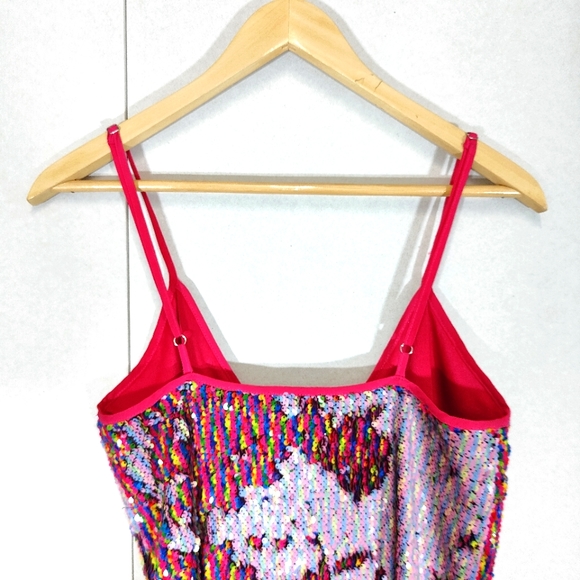 PLT Pretty Little Thing Rainbow Fully Sequin Dress Size UK 8 Pastel Pride Slip - Picture 6 of 9